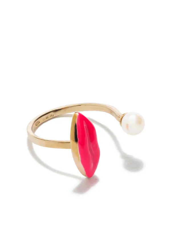 Delfina Delettrez 9kt Yellow Gold Fluo Pink Lip Piercing Ring