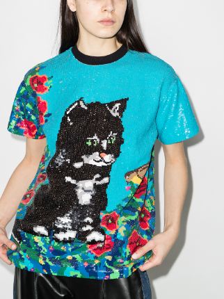 cat sequinned T-shirt展示图