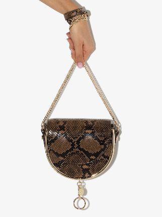 brown Mara snake print leather cross body bag展示图