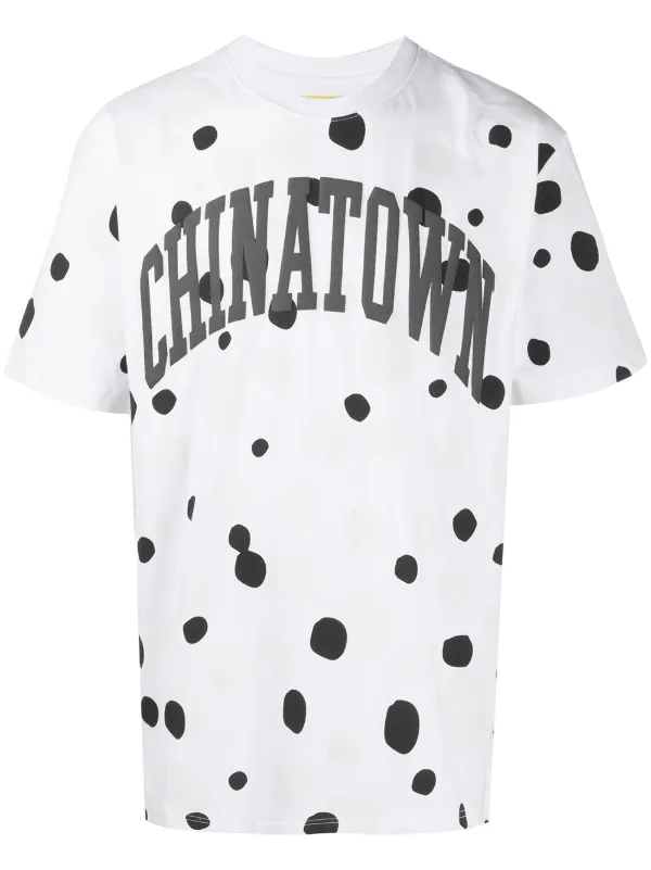 black t shirt with white dots