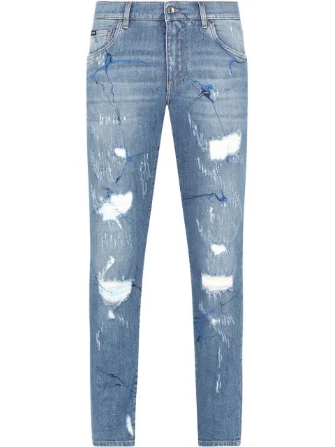 Dolce & Gabbana graphic distressed straight-leg jeans