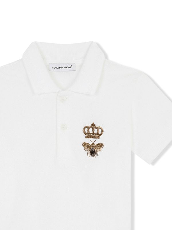 Dolce & Gabbana Crown and Bee Polo Shirt 46 White Cotton