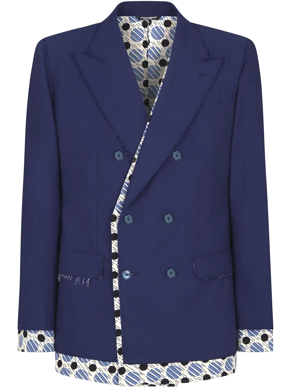 

Dolce & Gabbana tie-print trim double-breasted blazer - Blue