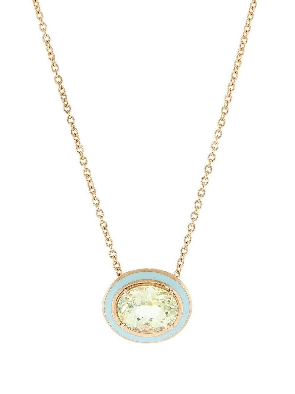 18kt rose gold, yellow sapphire and light blue enamel necklace