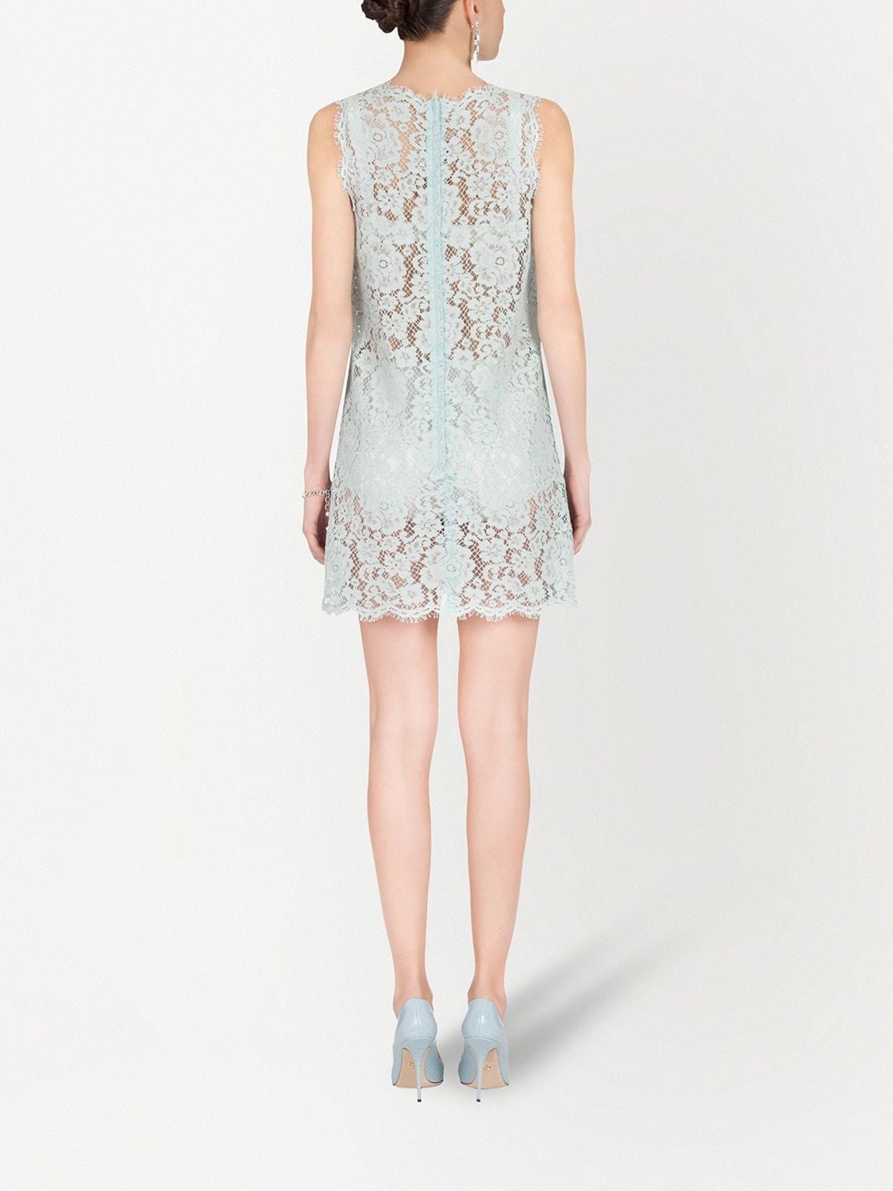 Shop Dolce & Gabbana Lace Short Dress In Blue