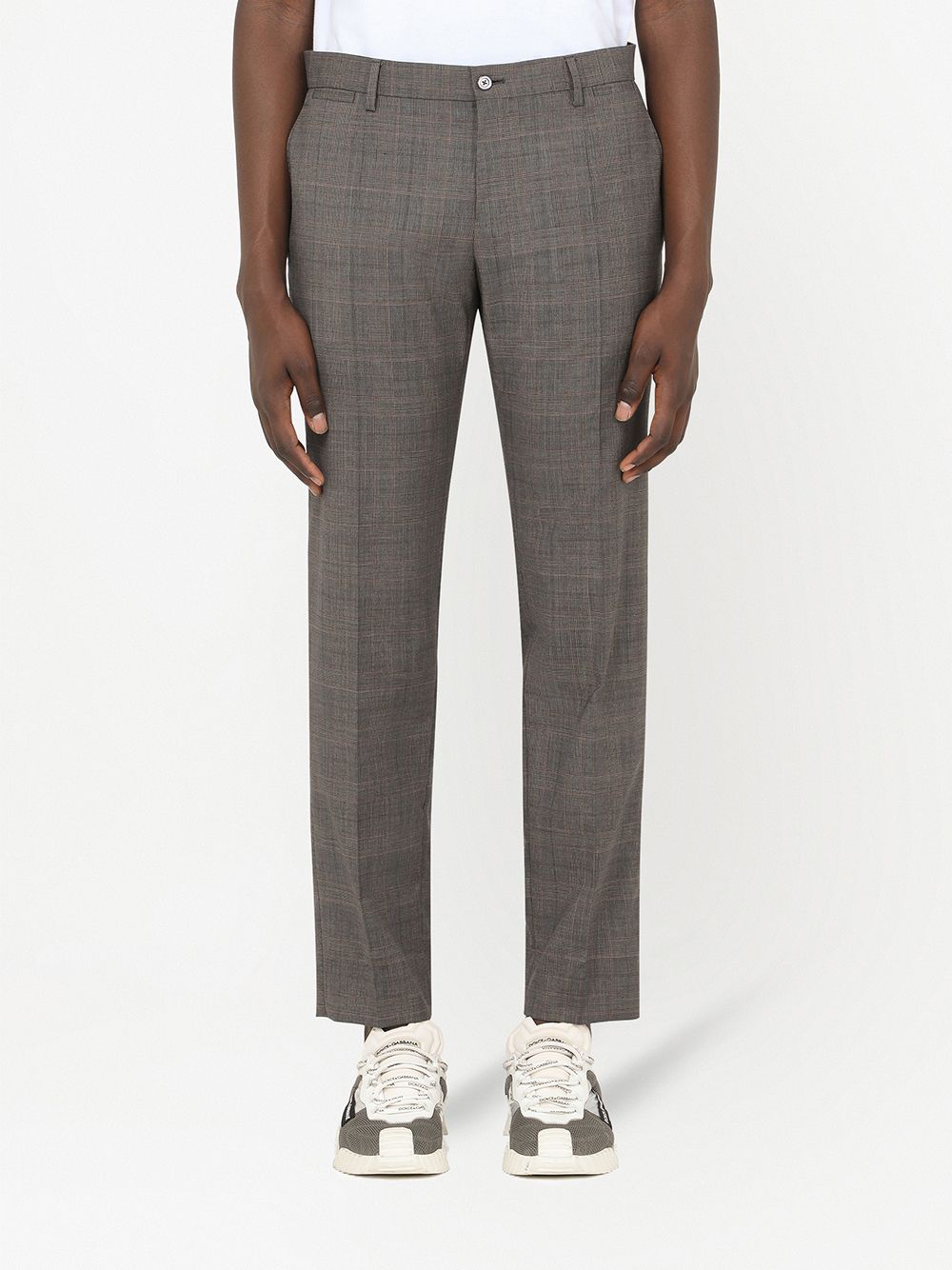 Shop Dolce & Gabbana Glen-plaid Wool Tailored Trousers In Grey