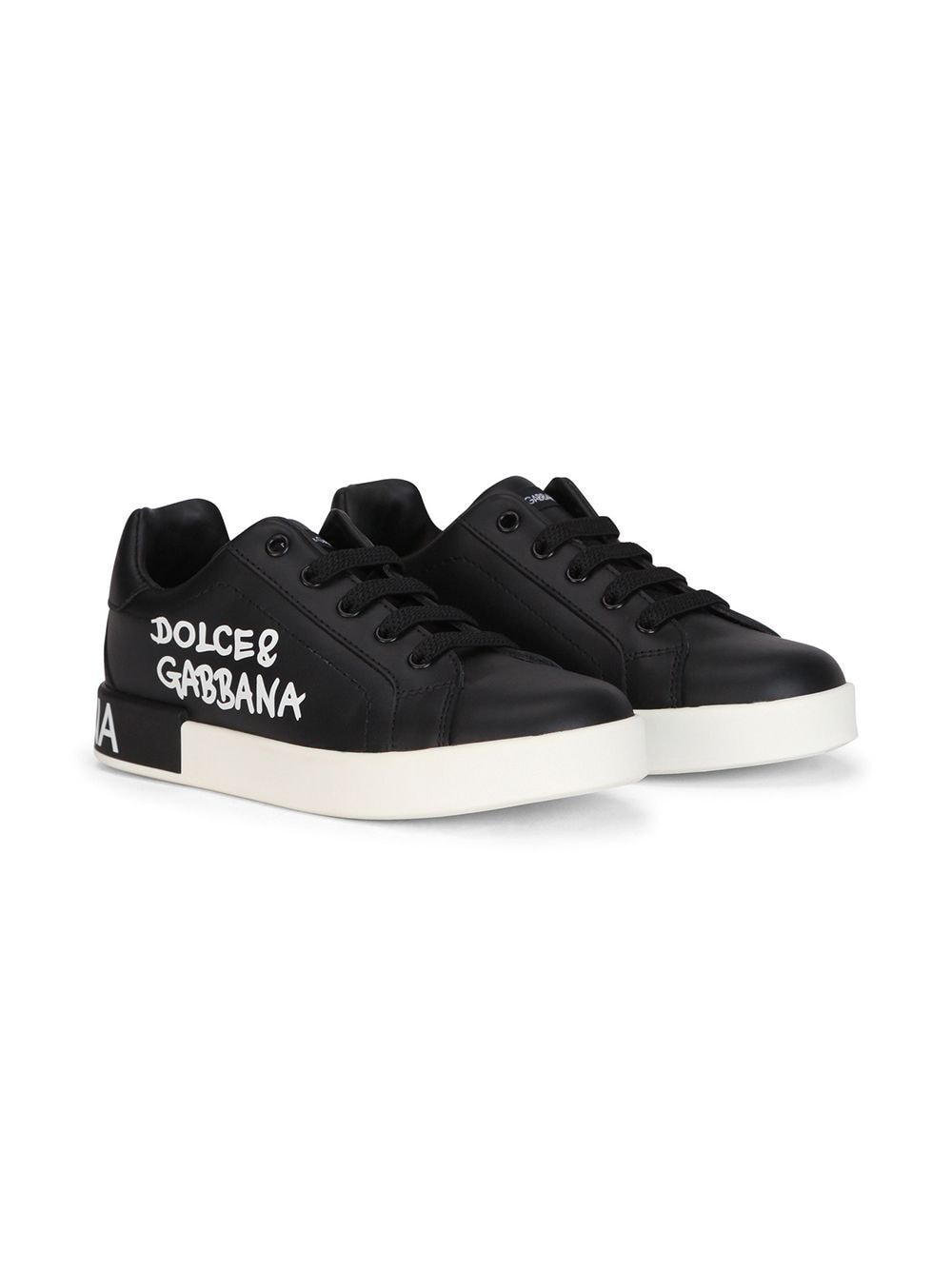Dolce & Gabbana Babies' Portofino Logo Low-top Sneakers In Black