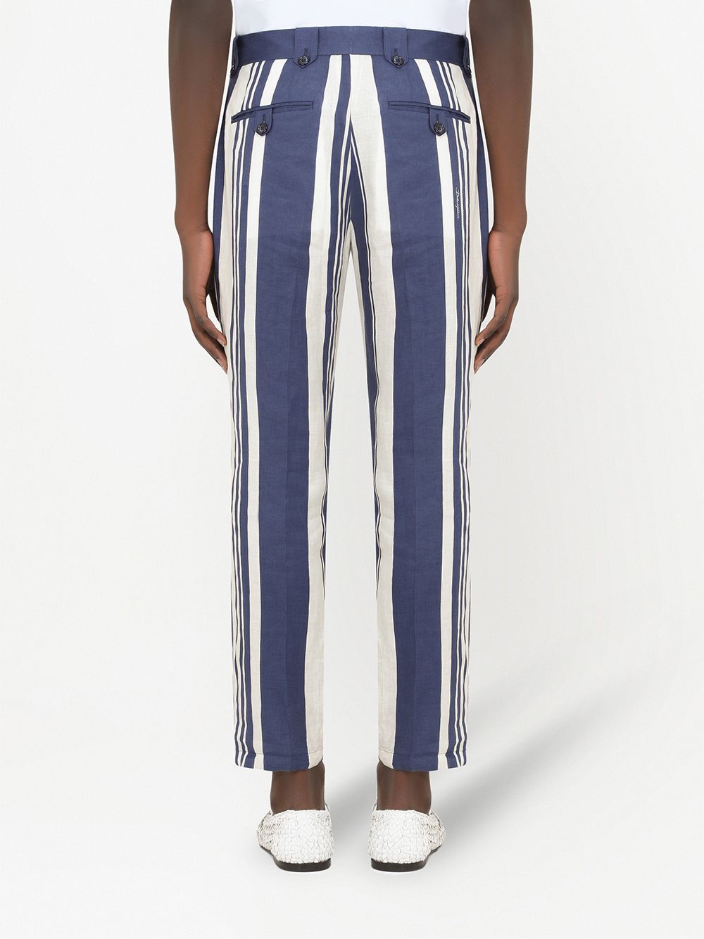 Shop Dolce & Gabbana Stripe-pattern Straight-leg Trousers In White