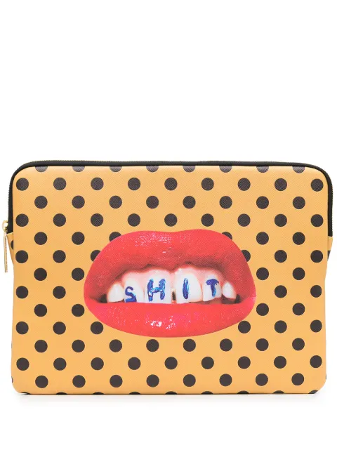 Seletti teeth polka-dot print laptop case