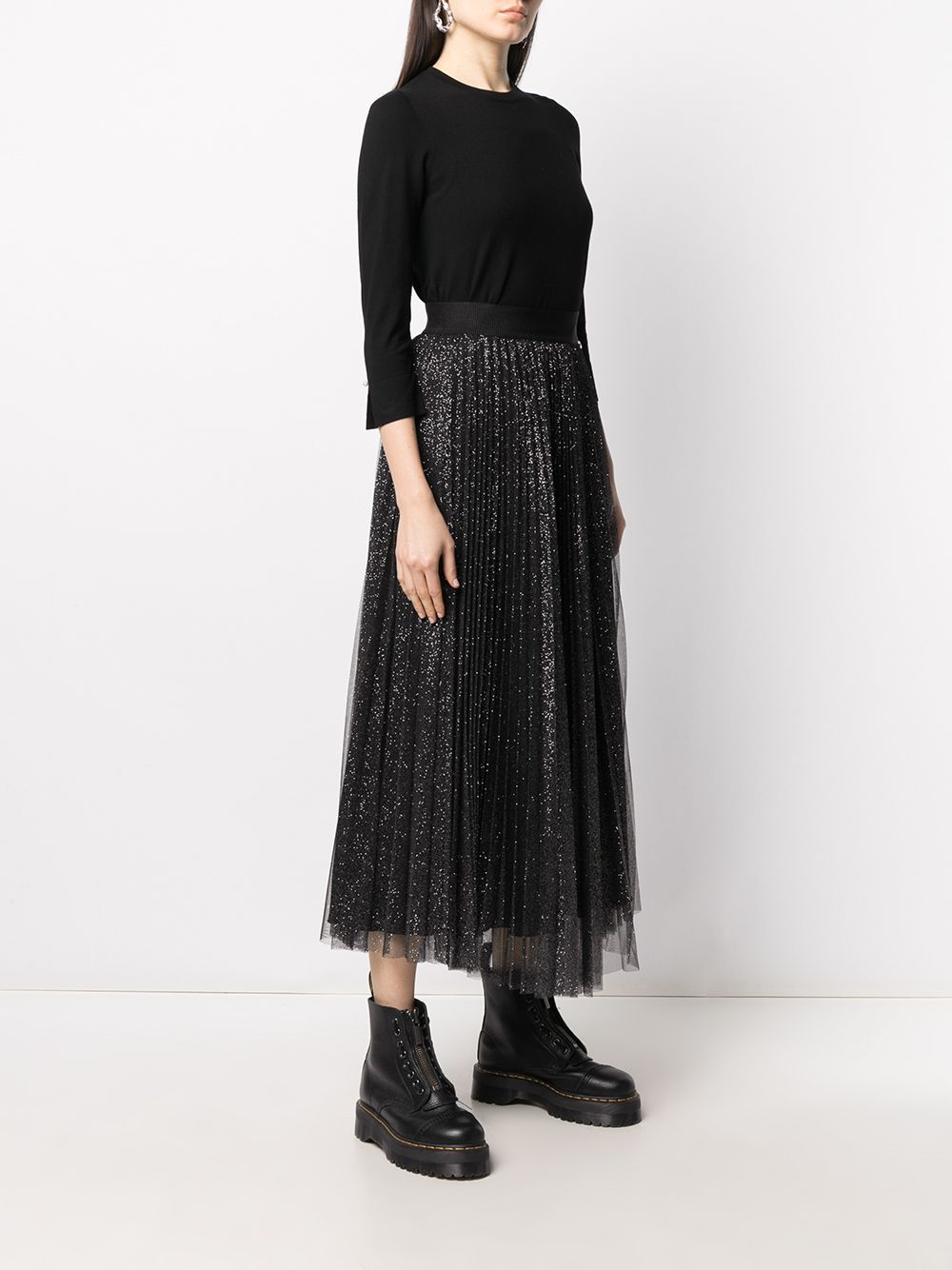 Shop Liu •jo Glittered Tulle Midi Skirt In Black