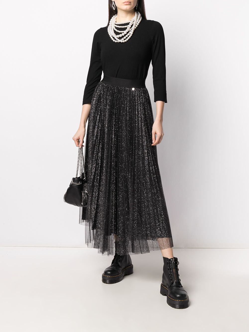 Shop Liu •jo Glittered Tulle Midi Skirt In Black