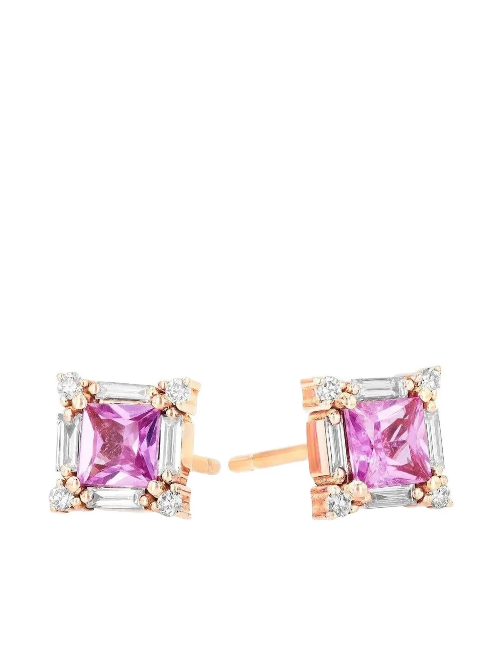 Suzanne Kalan 18k Rose Gold Square-shape Diamond And Sapphire Stud Earrings In Pink
