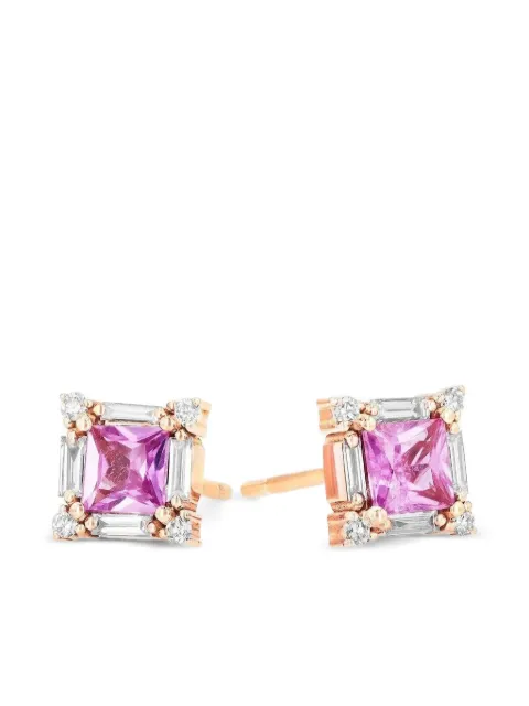 Suzanne Kalan 18k rose gold square-shape diamond and sapphire stud earrings