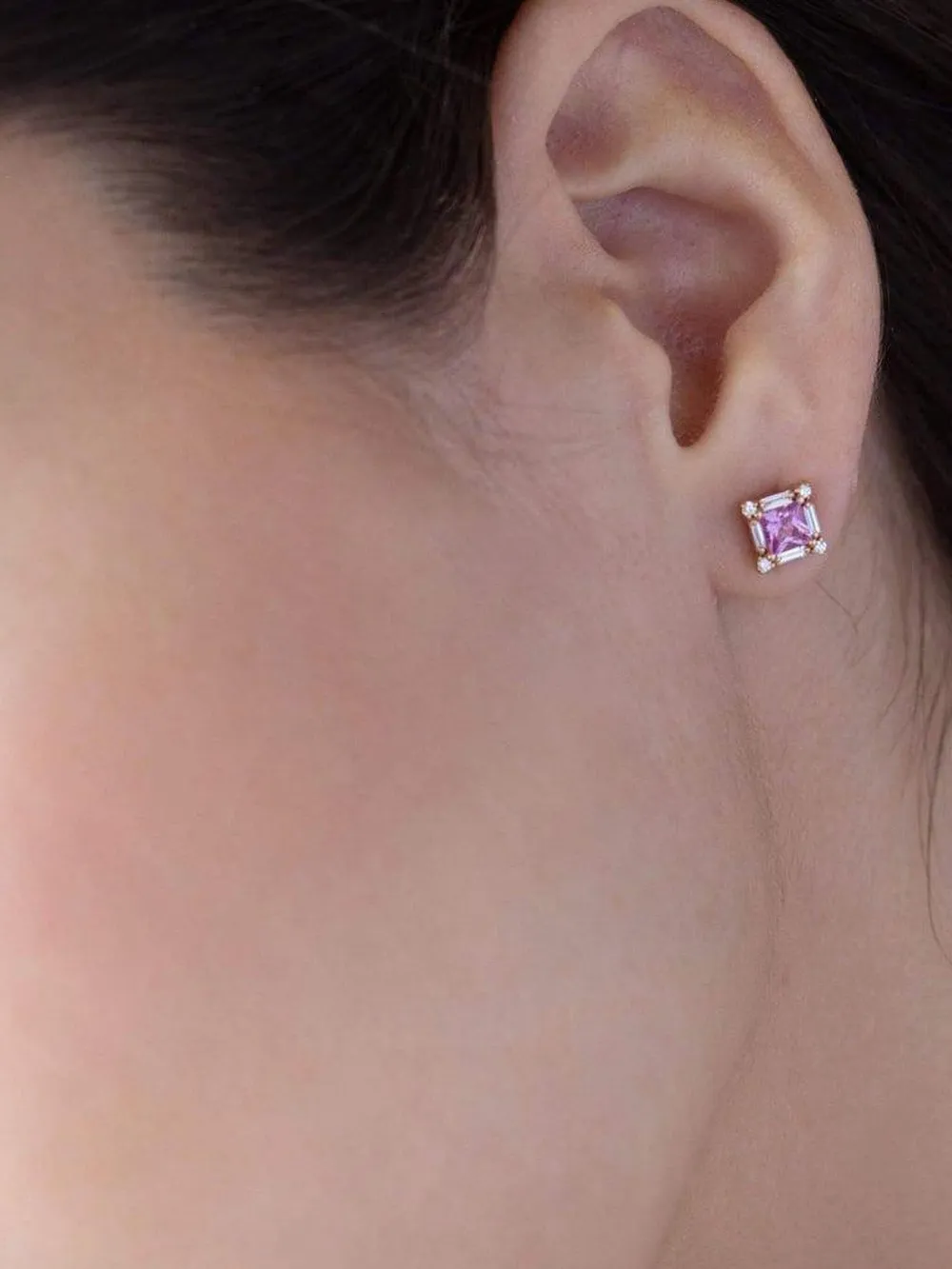 Suzanne Kalan 18k rose gold square-shape diamond and sapphire stud earrings | Image 2