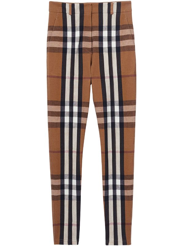 Burberry Twotone Checked Cotton Straightleg Trousers In Beige  ModeSens   Fashion Straight leg trousers Clothes