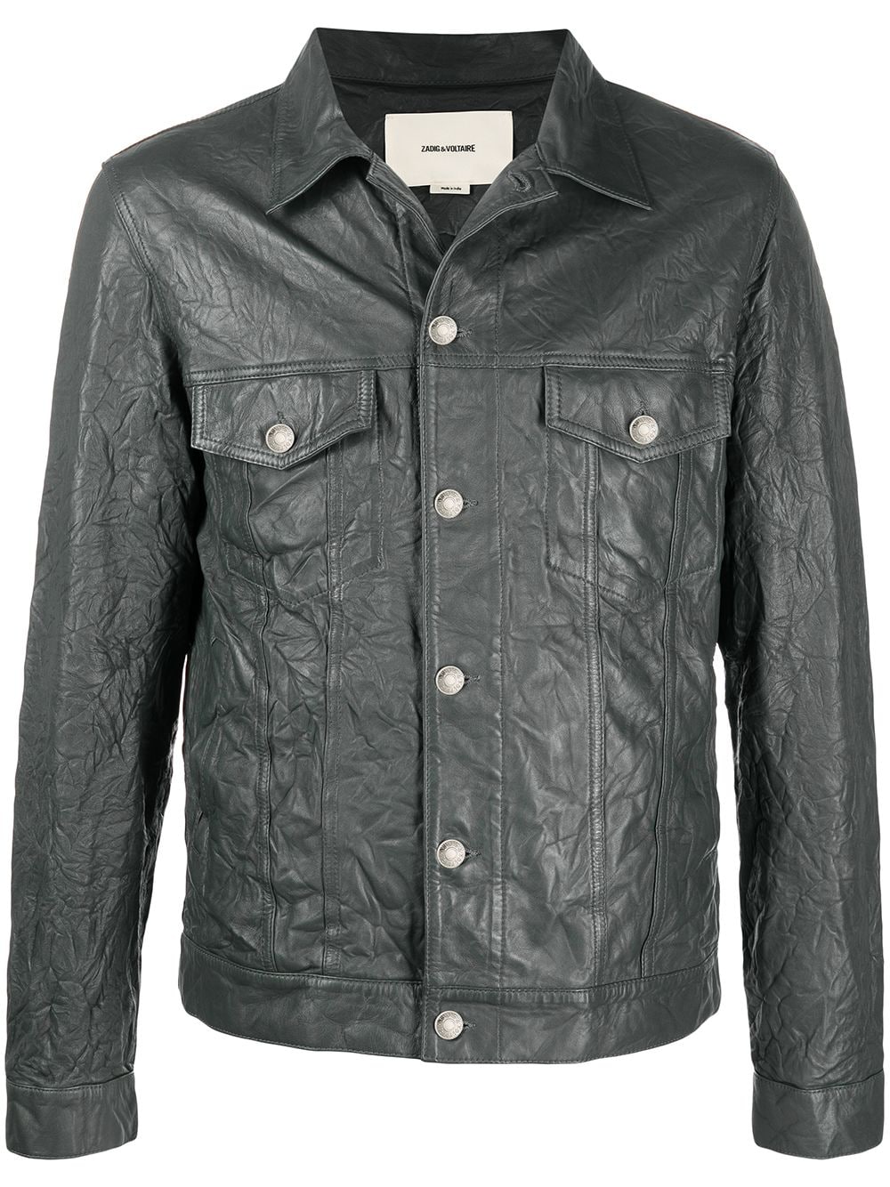 Zadig & Voltaire Base Crinkled Leather Jacket In Grey