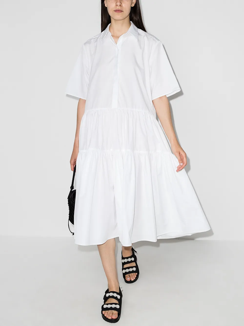 Shop Cecilie Bahnsen Primrose Tiered Shirtdress In White