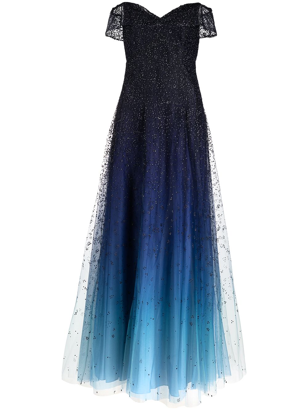MARCHESA NOTTE OFF-SHOULDER BEADED GOWN
