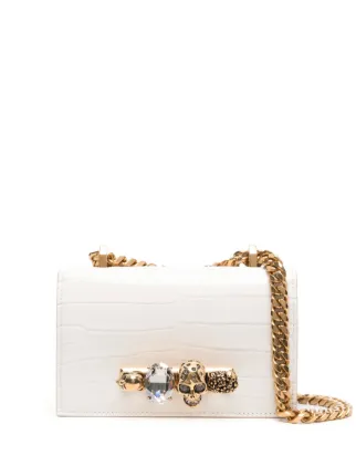 Alexander McQueen スカル チェーンショルダーバッグ ホワイト Alexander McQueen The Jewelled Cross Body Bag | White | FARFETCH