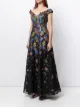Marchesa Notte Vestido gola V com bordado floral