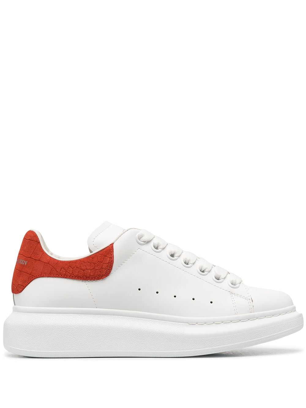 Alexander Mcqueen 45mm Leather & Croc Embossed Sneakers In White,geranium