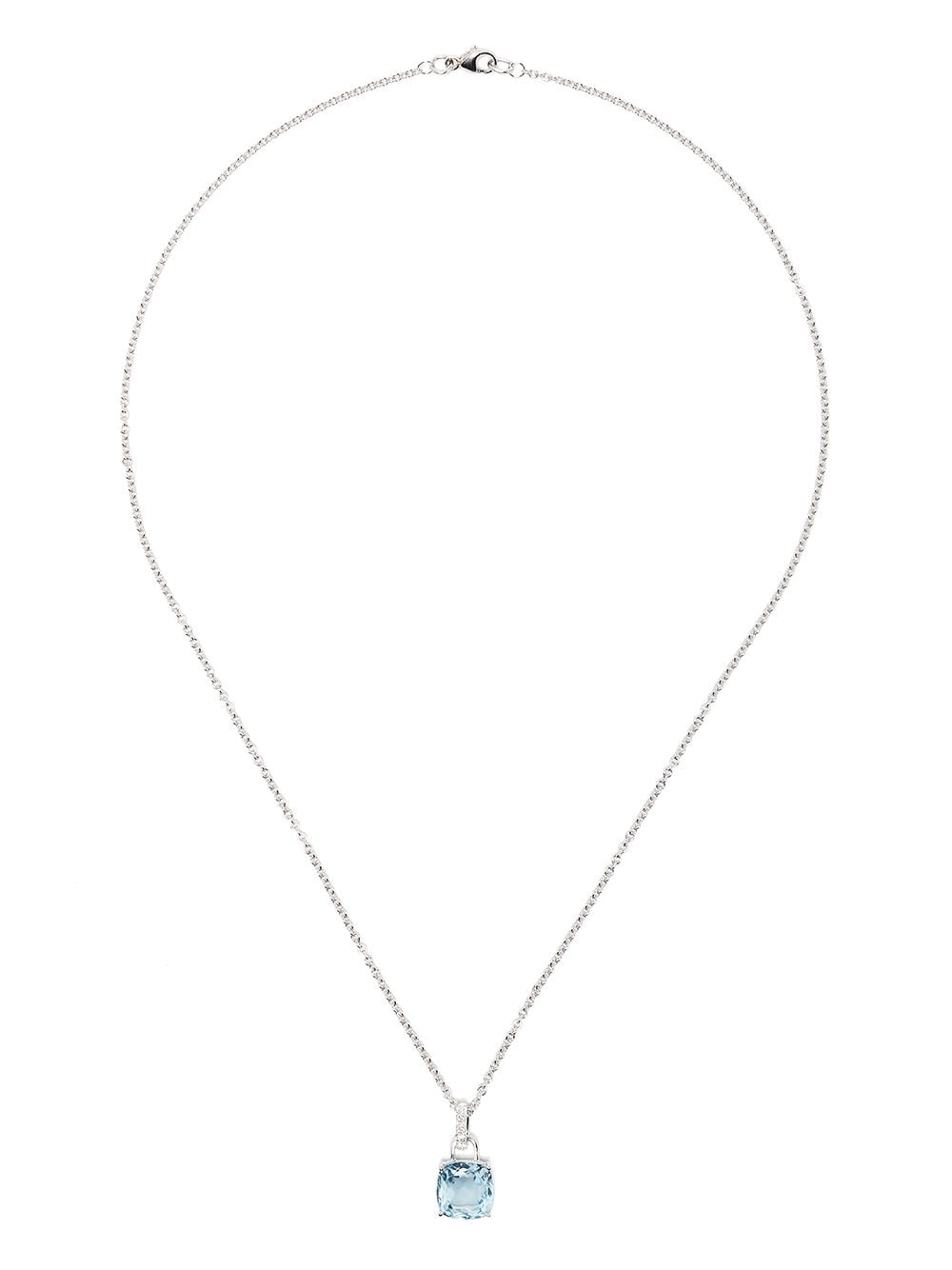 Shop Kiki Mcdonough 18kt White Gold Kiki Cushion Topaz And Diamond Pendant Necklace In Silver