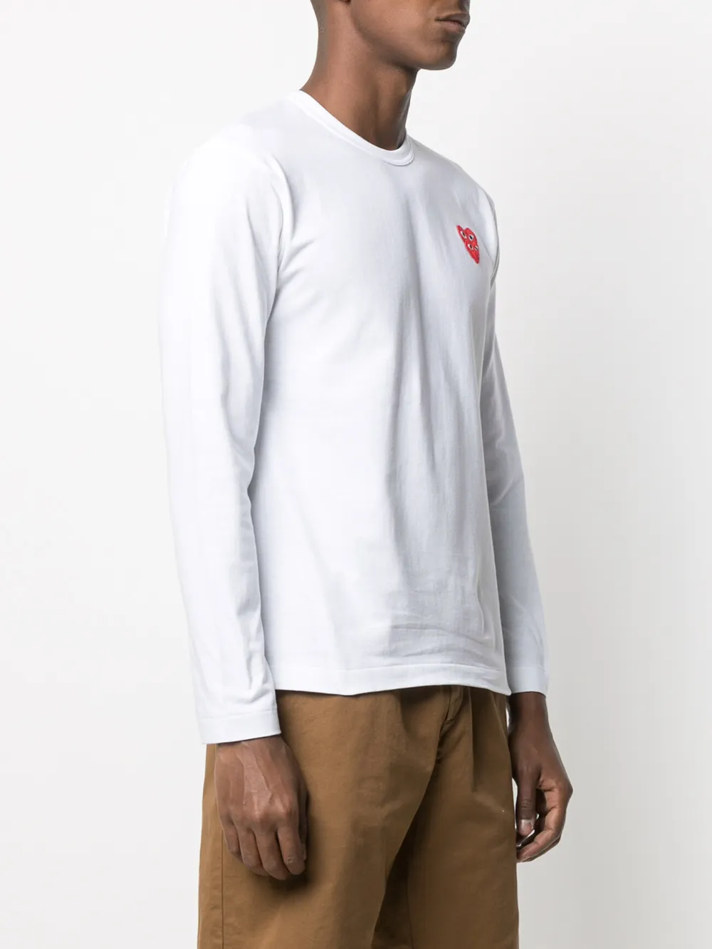 Shop Comme Des Garçons Play Heart-embroidered Long-sleeve T-shirt In White