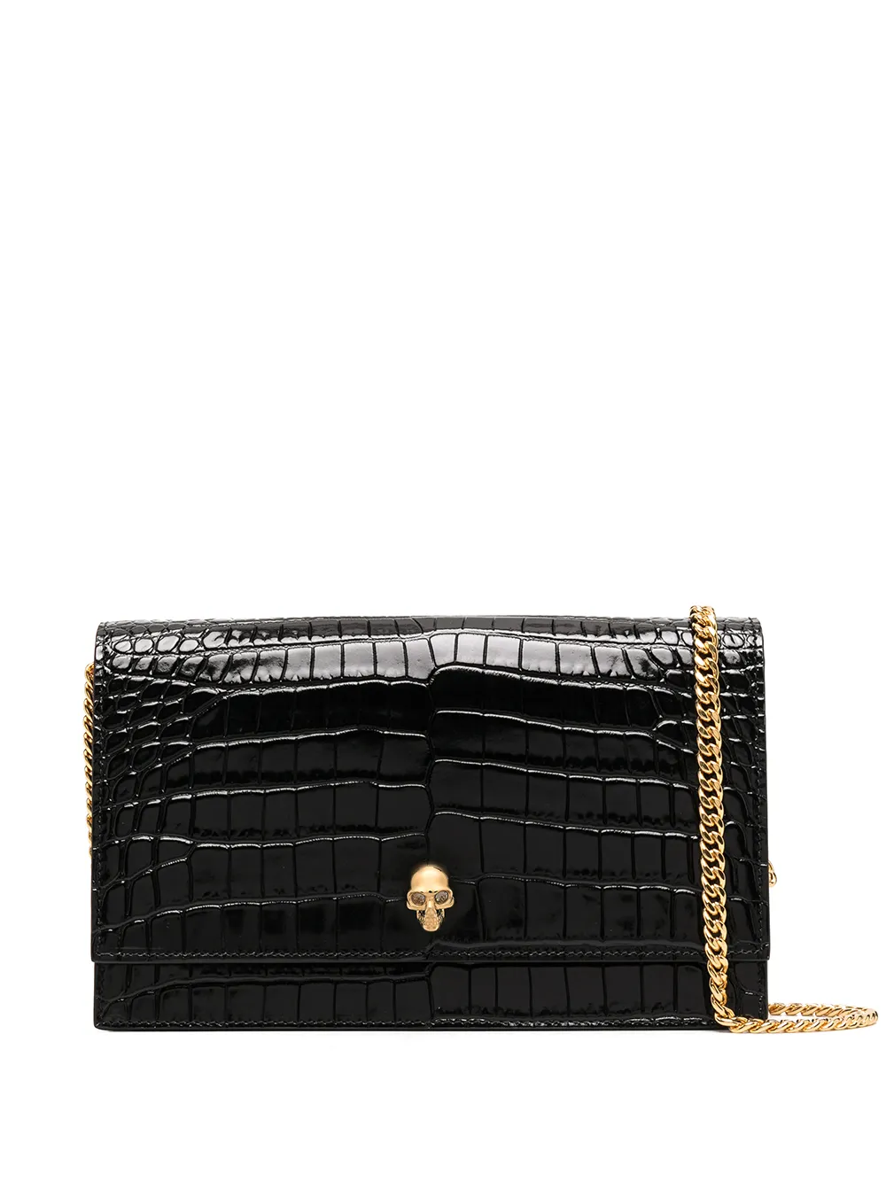 

Alexander McQueen skull motif crocodile effect shoulder bag - Black