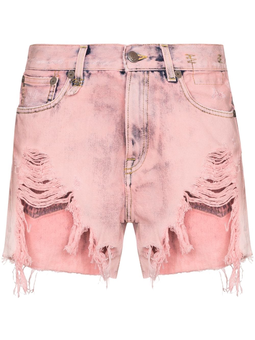 Shop R13 Mid-rise Shredded Denim Shorts In Pink