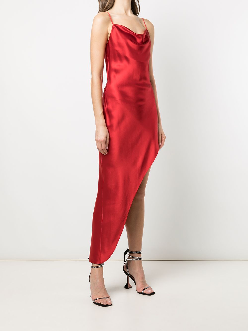 Shop Fleur Du Mal Cowl Neck High Slit Slip Dress In Red