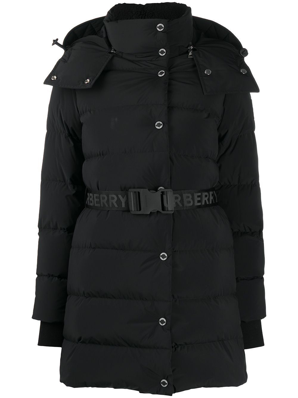 фото Burberry короткий пуховик с капюшоном и поясом