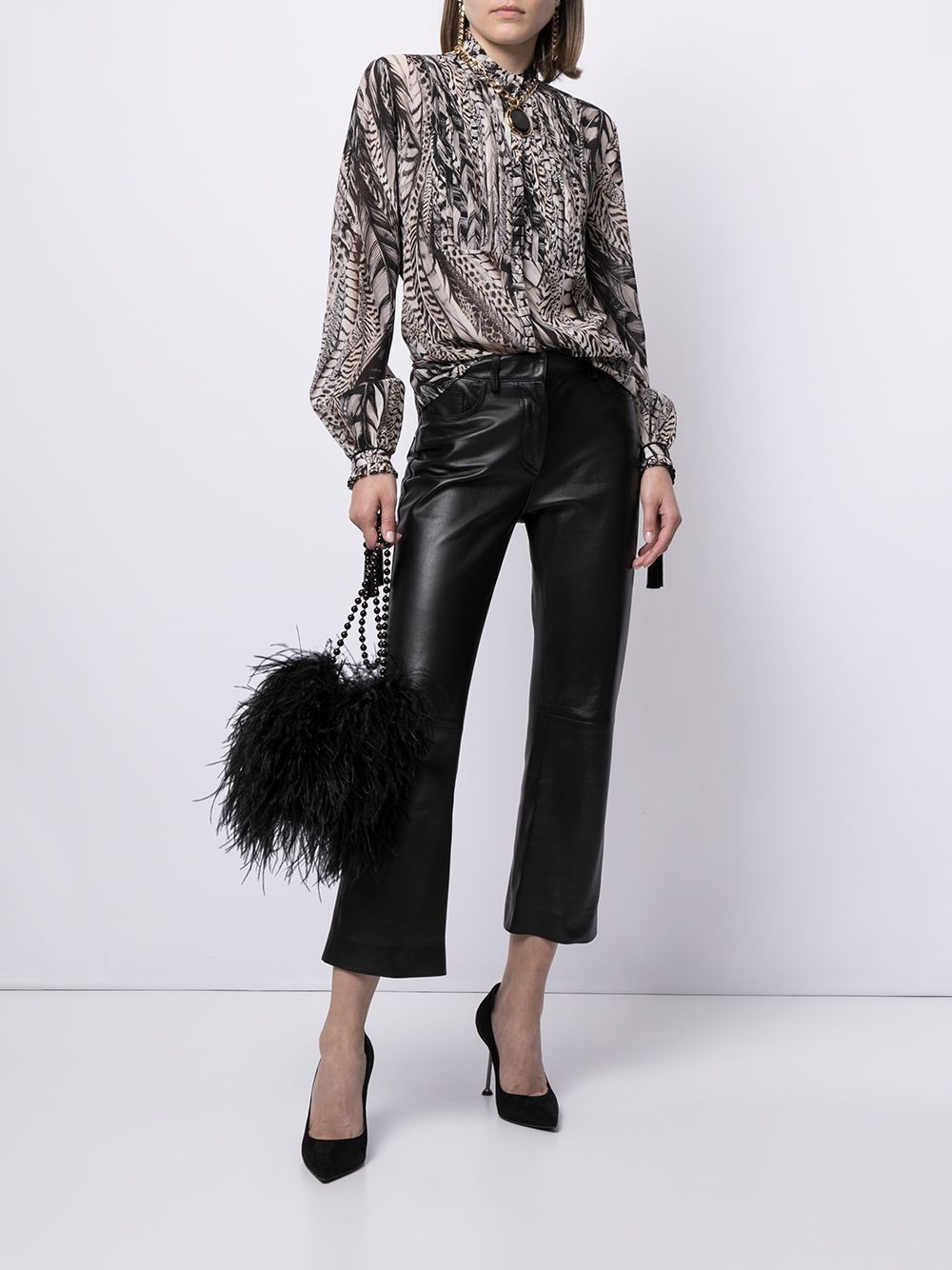 Roberto Cavalli Blouse met verenprint - Beige