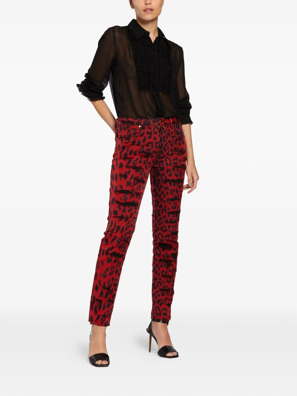  Roberto Cavalli Vaqueros Con Efecto Envejecido - Rojo 