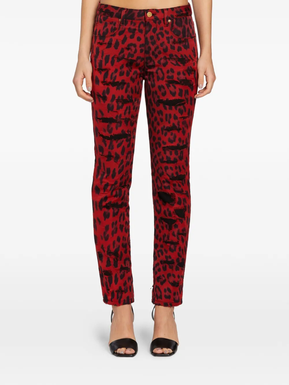  Roberto Cavalli Vaqueros Con Efecto Envejecido - Rojo 
