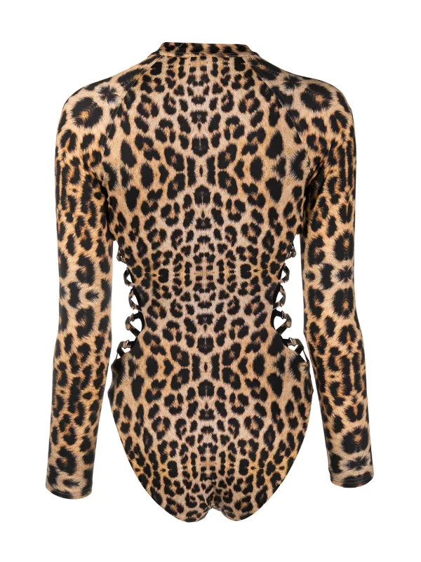 leopard print long sleeve swimsuit