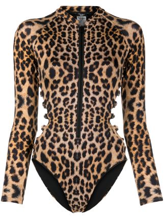 Noire Swimwear long-sleeved Leopard Print Swimsuit - Farfetch