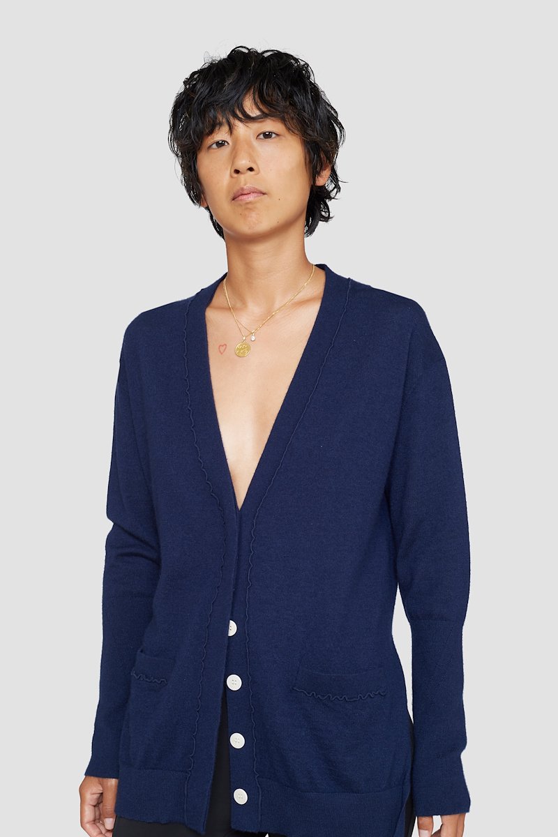 The Cashmere Cardigan With Side Slits-blue #1 The Cashmere Cardigan With Side Slits, NAVY Wool or fine animal hair->Cashmere The Cashmere Cardigan With Side Slits from 3.1 Phillip Lim. - 3