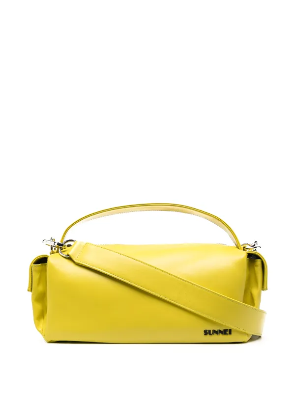 yellow leather tote bag
