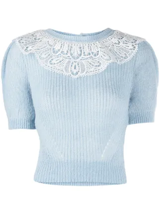 Self-Portrait lace-collar jumper - FARFETCH