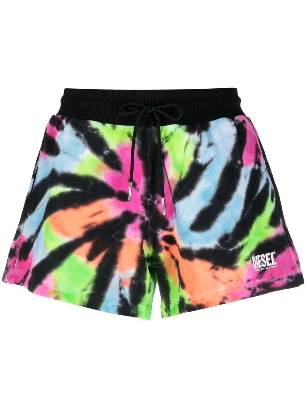 Diesel Tie-dye Drawstring Shorts In Black