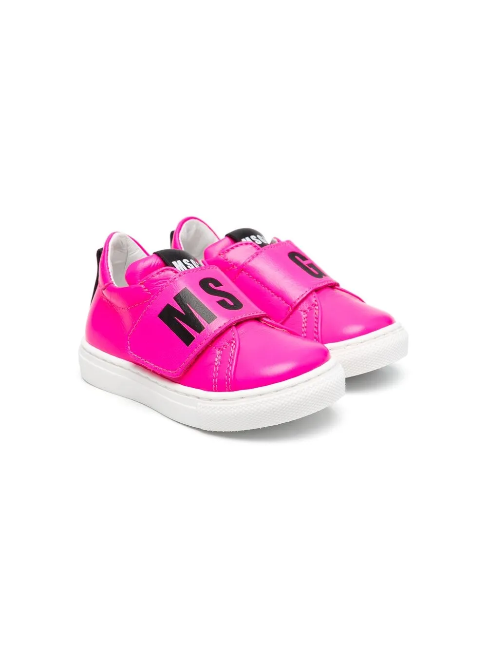Msgm Kids' Logo-print Touch-strap Trainers In Pink