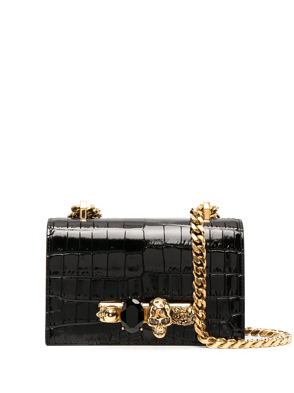 

Alexander McQueen Jewelled crocodile-effect satchel - Black