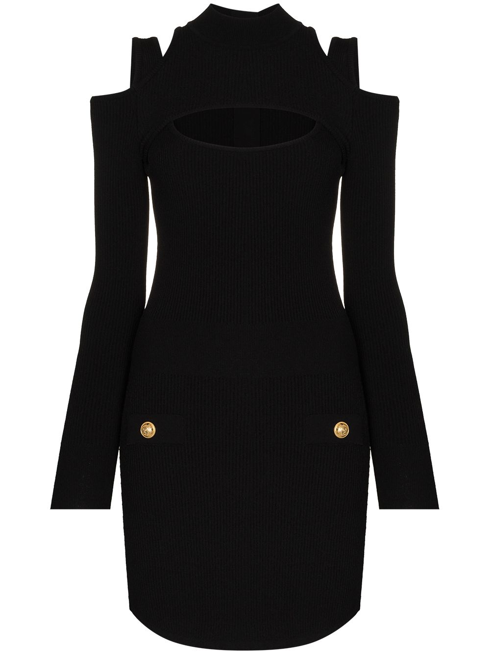 Shop Balmain Cut-out Long-sleeve Minidress In Black