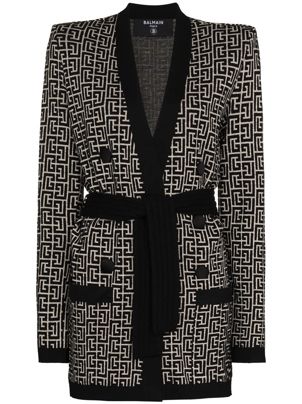 Balmain monogram-pattern Tie Cardigan - Farfetch