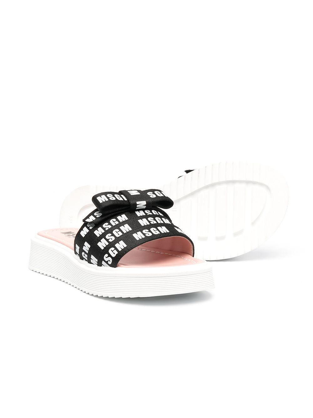 Shop Msgm Logo-print Leather Sandals In Black