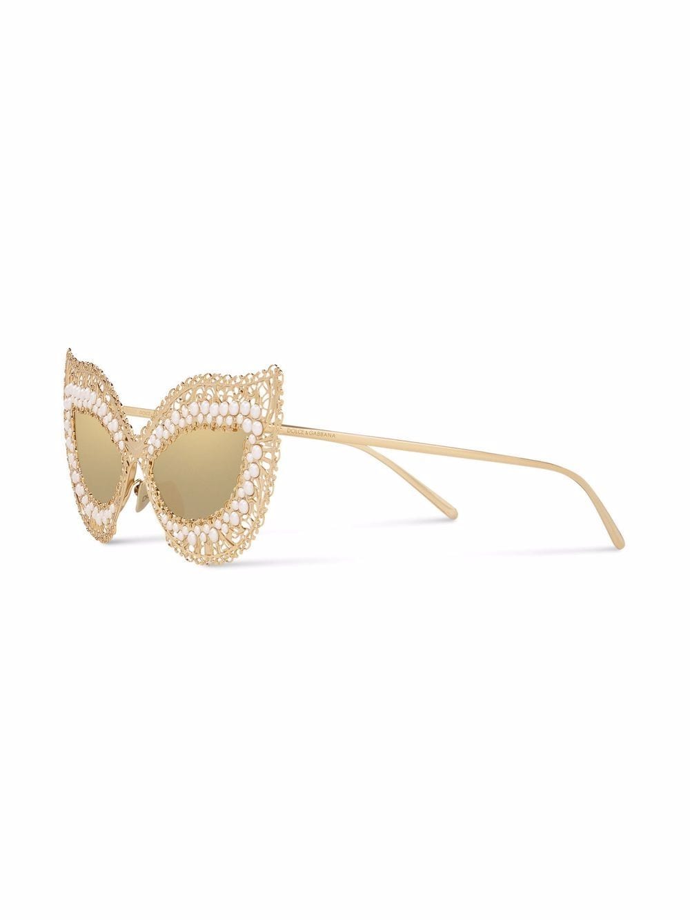 Shop Dolce & Gabbana Oversized Cat-eye Faux-pearl Sunglasses In Gold