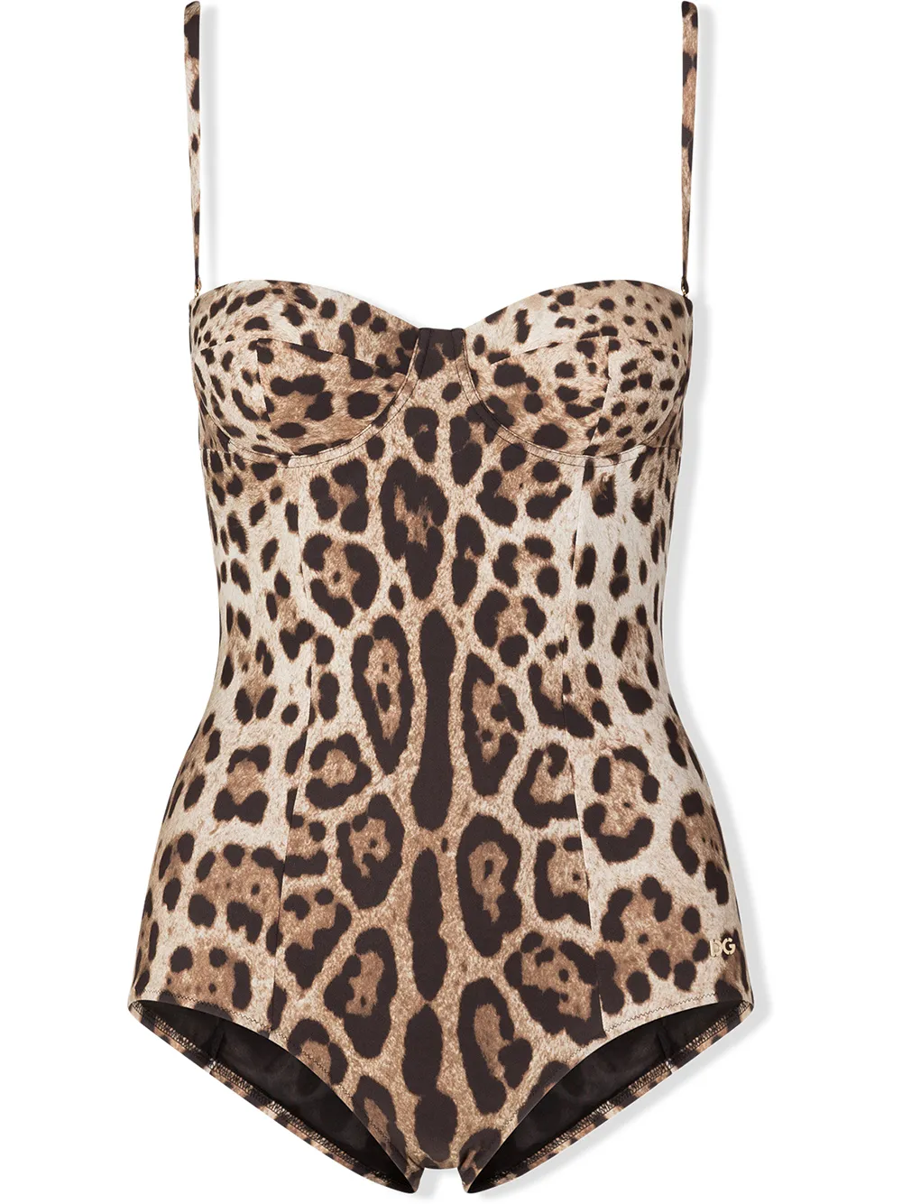 Dolce & Gabbana Embellished Leopard-print Underwired Swimsuit In Brown
