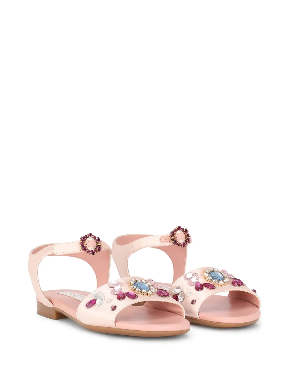 Shop Dolce & Gabbana Bejewelled Ankle-strap Satin Sandals In Pink