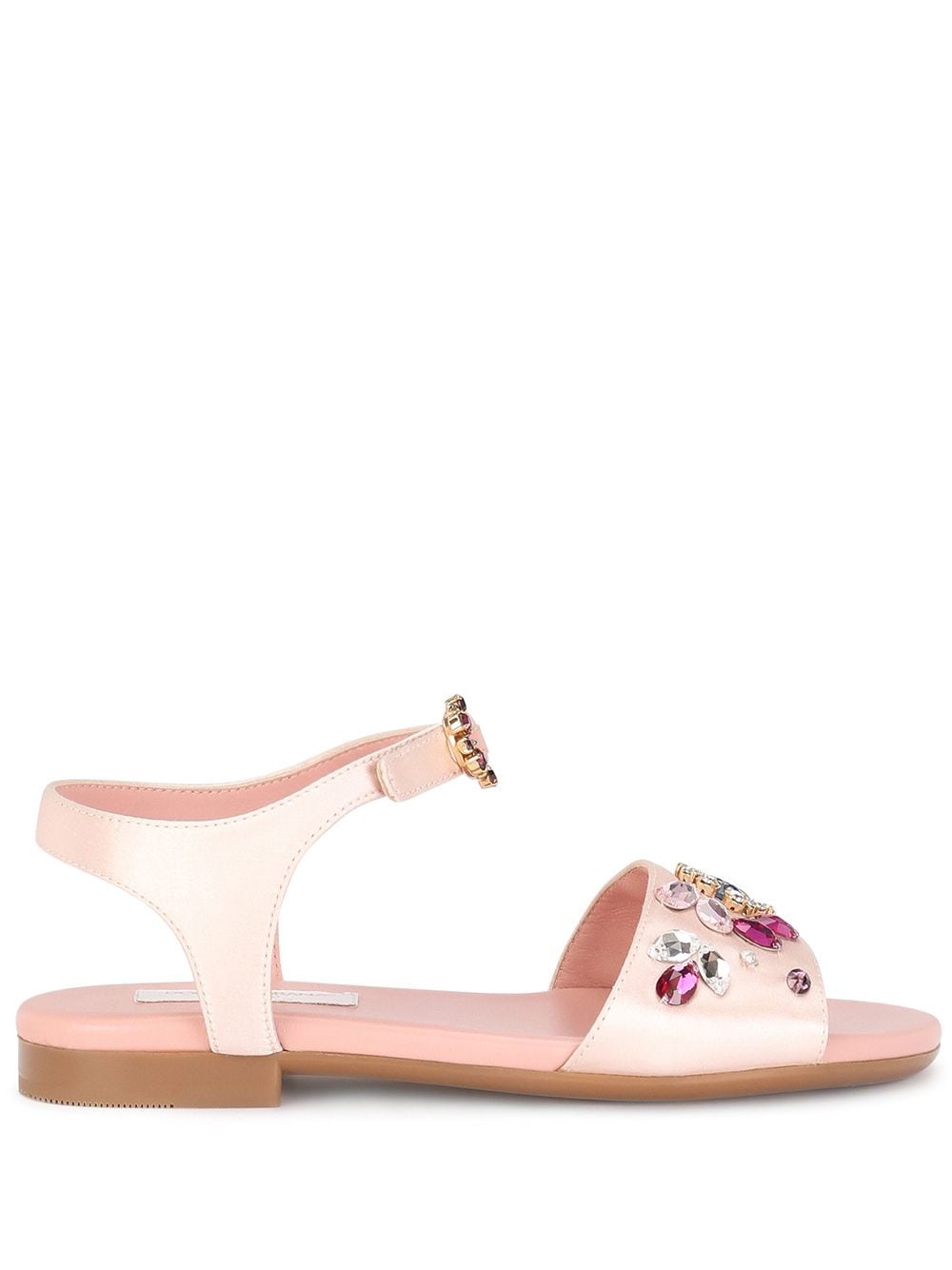 Dolce & Gabbana Kids' Satin Ankle-strap Sandals With Bejeweled Embellishment In Pink