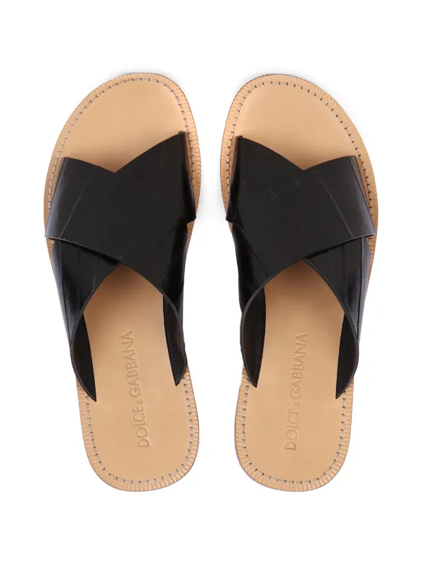 Dolce & Gabbana Pantheon Leather Sandals | Black | FARFETCH
